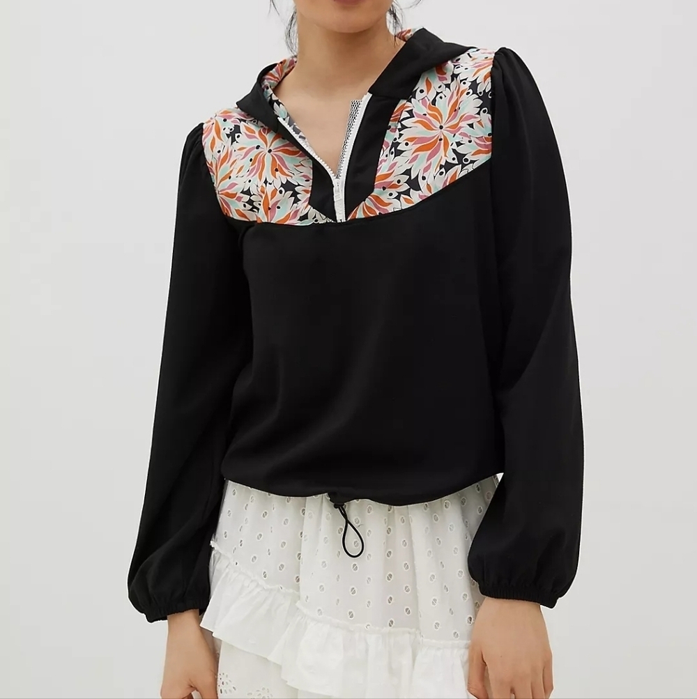 Anthropologie Maeve Contrast Quarter-Zip Pullover M